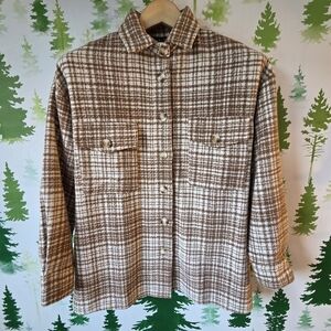 Brown Windsor Plaid Button-Down Shirt Jacket